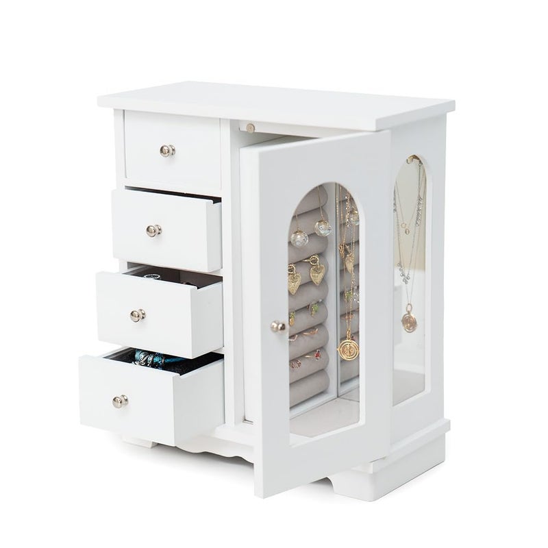 ZGZD White Jewelry Box for Girls Wooden Makeup and Accessories Organizer Ring Storage with 4 Drawers and Swing Door - Image 2